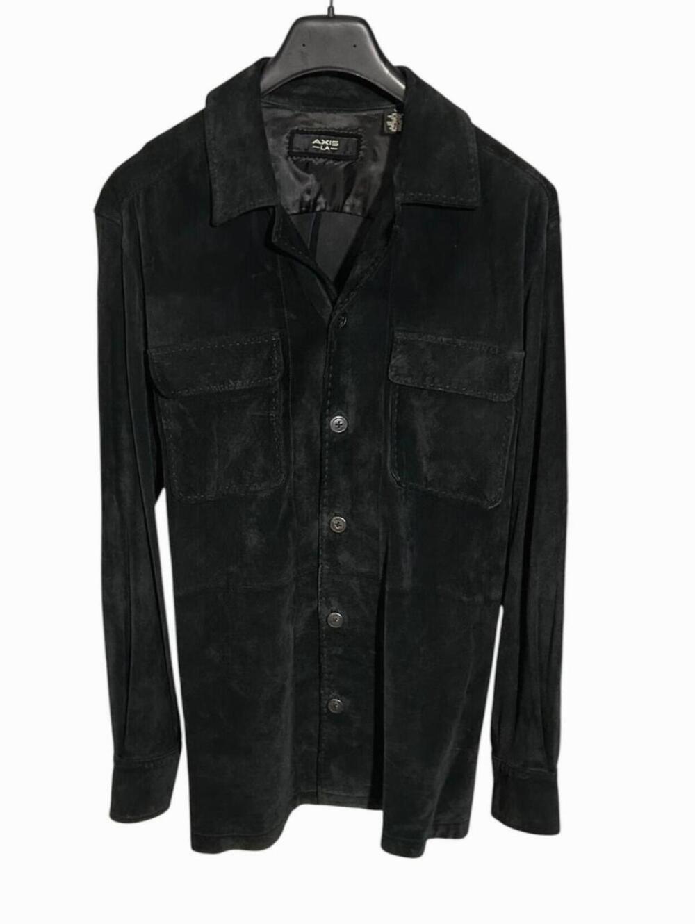 AXIS LA Mens (L) Black 100% Suede Leather Shirt-Styled ButtonUp Jacket - Lined